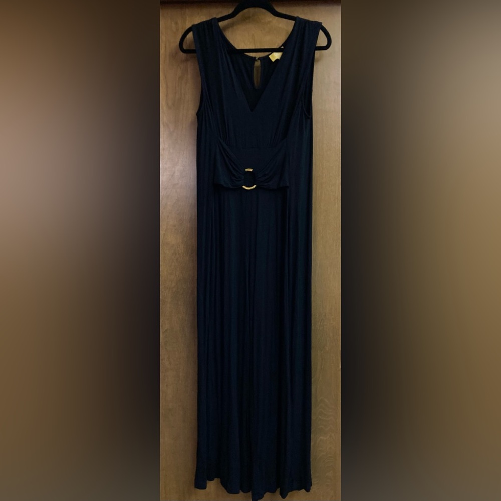 Liz Lange Elegant Black Pantsuit with Gold Ring Accent